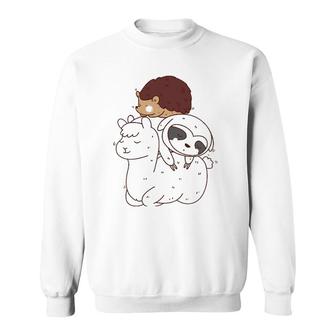 Funny Hedgehog Riding Sloth Riding Llama Sweatshirt | Mazezy