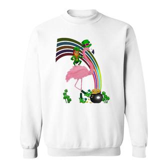 Funny St Paddy's Flamingo With Leprechaun St Patrick's Day Sweatshirt | Mazezy