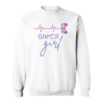 Gamer Girl Cute Heartbeat Gamer For Girl Video Game Lovers Premium Sweatshirt | Mazezy