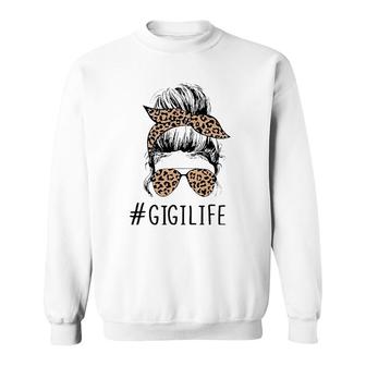 Gigi Life Messy Bun Hair Bandana Leopard Print Mother's Day Sweatshirt | Mazezy