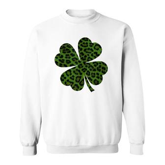 Green Leopard Shamrock Funny Irish Clover St Patrick's Day Tank Top Sweatshirt | Mazezy