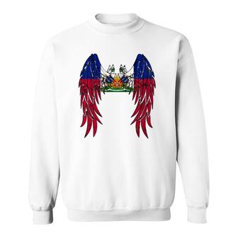 Haitian Flag Angel Wings Jesus Catholic Christian God Haiti Sweatshirt | Mazezy