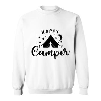Happy Camper Tent Quote Typogrophy Sweatshirt | Mazezy
