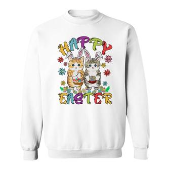 Happy Easter Three Cat Wearing Bunny Ear Bunny Cat Lover Sweatshirt - Thegiftio UK