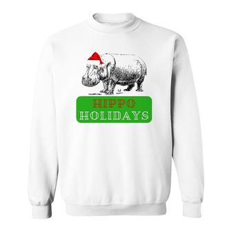 Hippo Christmas Hippo Holidays Santa Hat Sweatshirt | Mazezy