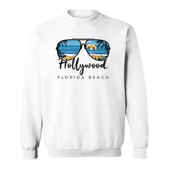 Hollywood Beach Florida Palm Tree Sunglasses Souvenir Sweatshirt | Mazezy