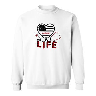 Housekeeper Us Flag Heart Sweatshirt | Mazezy