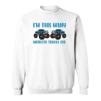I'm This Many Monster Trucks Old Toddler 2 Years 2Nd Birthday Sweatshirt | Mazezy CA