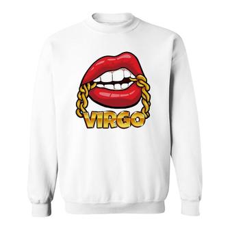 Juicy Lips Gold Chain Virgo Zodiac Sign Sweatshirt | Mazezy