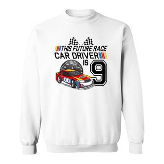 Kids 9 Years Old Race Car Birthday 9Th Stock Car Racing Party Gift Sweatshirt | Mazezy DE