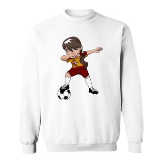Kids Spanish Dabbing Soccer Girl Spain Flag Gift Sweatshirt | Mazezy