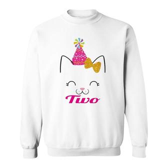 Kids Two 2 Years Old 2Nd Birthday Girl Kitty Cat Theme Sweatshirt | Mazezy