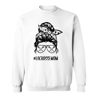 Lacrosse Mom Messy Bun Hair Glasses Premium Sweatshirt | Mazezy