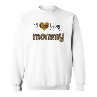 Leopard Plaid I Love Being Mommy White Sweatshirt | Mazezy