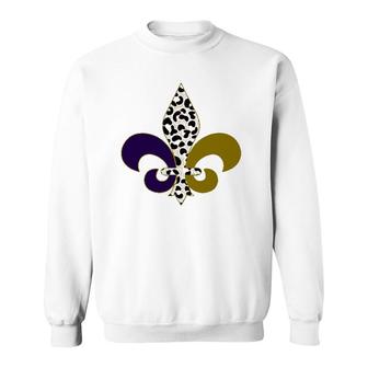 Leopard Purple & Gold Mardi Gras Fleur De Lys Symbol Sweatshirt | Mazezy