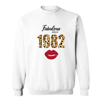 Leopard Red Lips Fabulous Since 1982 Happy 40Th Birthday Sweatshirt - Seseable
