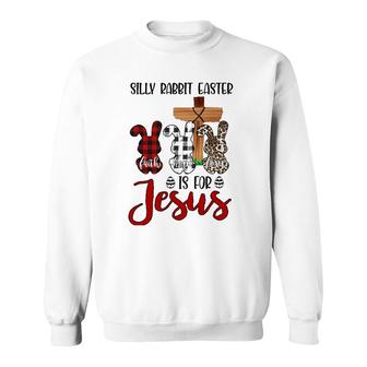 Leopard Red Plaid Silly Rabbit Easter Is For Jesus Sweatshirt | Mazezy