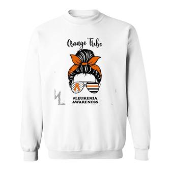 Leukemia Awareness Orange Tribe Ribbon Messy Bun Support Sweatshirt | Mazezy