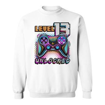 Level 13 Unlocked Video Game 13Th Birthday Gamer Boys Sweatshirt - Seseable