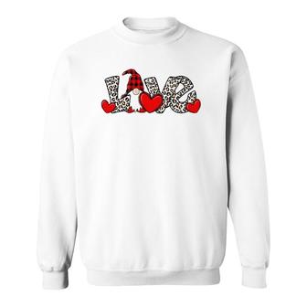 Love Gnomes Leopard Plaid Heart Valentine Clothes Sweatshirt | Mazezy