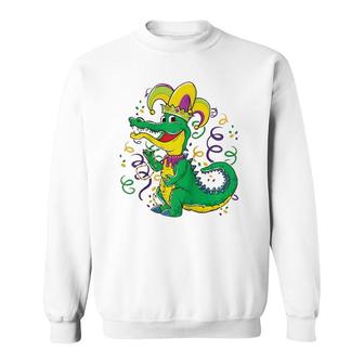 Mardi Gras Crocodile Funny Alligator Jester Hat Sweatshirt | Mazezy