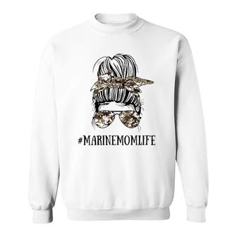 Messy Bun Life Of A Mom Of A Marine Mother's Day Military Sweatshirt | Mazezy