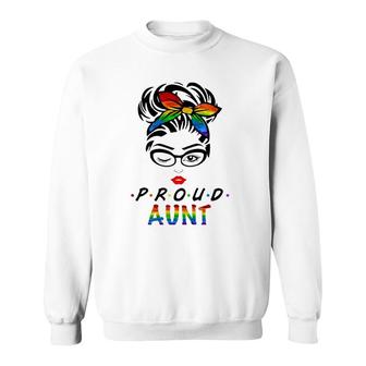 Messy Hair Bun Proud Aunt Lgbt Gay Pride Support Lgbtq Sweatshirt | Mazezy