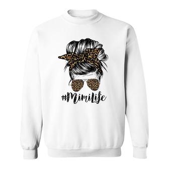 Mimi Life Messy Bun Hair Bandana Glasses Leopard Print Mother's Day Sweatshirt | Mazezy