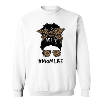 Mom Life Messy Bun Hair Leopard Plaid Momlife Mother's Day Sweatshirt | Mazezy AU