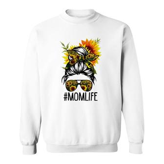 Mom Life Messy Hair Bun Sunflower Women Mother's Day Fitted Sweatshirt | Mazezy