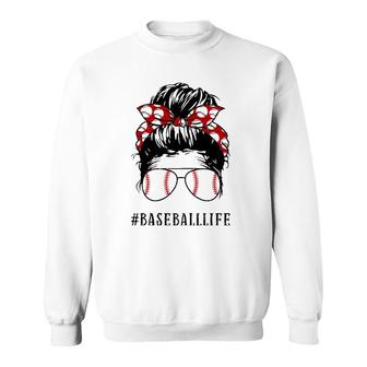 Mom Messy Bun Aviator Glasses Baseball Mother Life Sweatshirt | Mazezy
