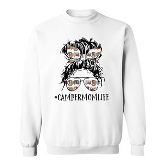 Mother's Day Messy Hair Woman Bun Camper Mom Life Camping Sweatshirt | Mazezy CA