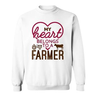 My Heart Belongs To A Farmer Farm Wife Girlfriend Romantic Raglan Baseball Tee Sweatshirt | Mazezy