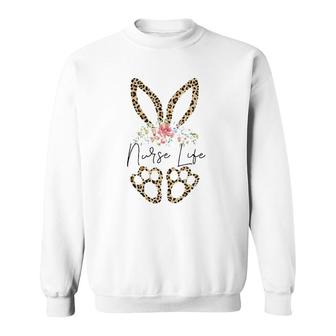 Nurse Life Easter Day Nursing Leopard Bunny Floral Gift Sweatshirt | Mazezy