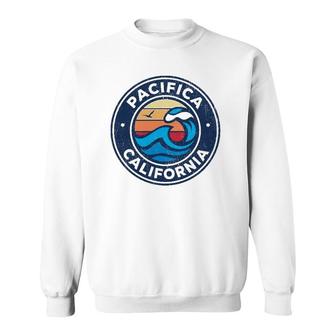Pacifica California Ca Vintage Nautical Waves Design Sweatshirt | Mazezy