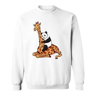 Panda Riding Giraffe Animal Lover Gift Sweatshirt | Mazezy