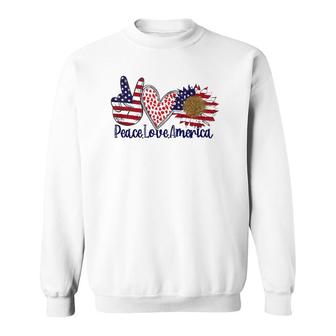 Peace Love America 4Th July Patriotic Sunflower Heart Sign Sweatshirt | Mazezy UK