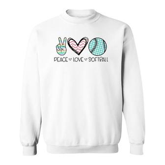 Peace Love Softball Cute Design For Women Teen Girls Sweatshirt | Mazezy