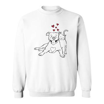 Pitties And Kitties Dog And Cat Lover Pitbull Mom Cat Mom Sweatshirt | Mazezy