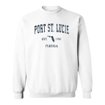 Port St Lucie Florida Fl Vintage Sports Design Navy Print Sweatshirt | Mazezy