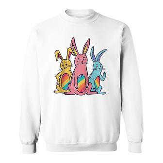 Pride Easter Bunny Rainbow Colors Lgbt Heart Bunnies Easter Sweatshirt | Mazezy