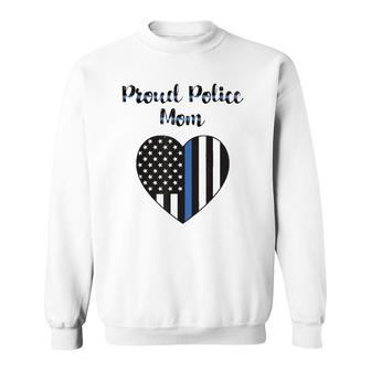 Proud Mom Law Enforcement Heart Thin Blue Line Police Sweatshirt | Mazezy