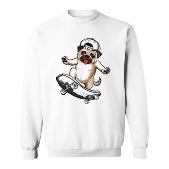Pug Dog Skater Skateboarder Skateboarding Gray Boys Girls Sweatshirt | Mazezy