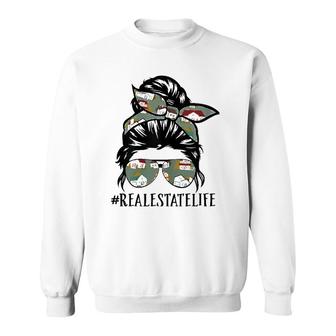 Qbe Real Estate Wife Life Messy Bun Mom Mothers Day Sweatshirt | Mazezy