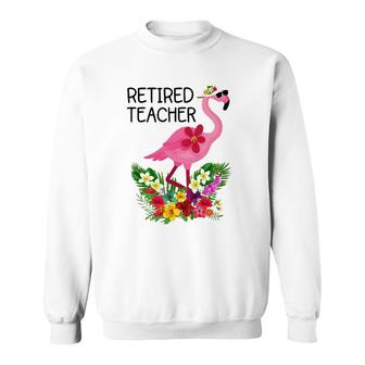 Retired Teacher Tropical Pink Flamingo Teacher Retirement Sweatshirt | Mazezy