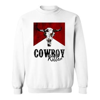 Retro Cow Skull Cowboy Killer Western Country Cowgirl Gift Sweatshirt | Mazezy