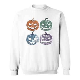 Retro Halloween Creepy Jack O Lantern Faces Trick Or Treat Sweatshirt | Mazezy