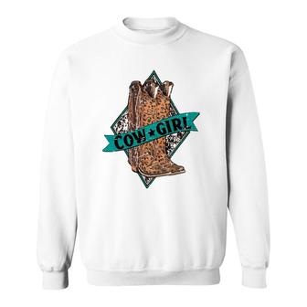 Retro Leopard Cowgirl Boots Western Country Cowboy Rodeo Dad Sweatshirt | Mazezy