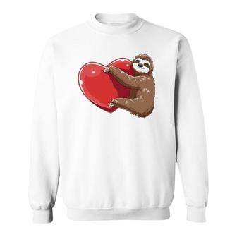 Sloth Heart Valentine's Day Sloth Lovers Sloth Hugging Heart Sweatshirt | Mazezy