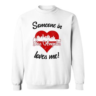 Someone In Los Angeles Loves Me Red Heart Skyline V-Neck Sweatshirt | Mazezy CA